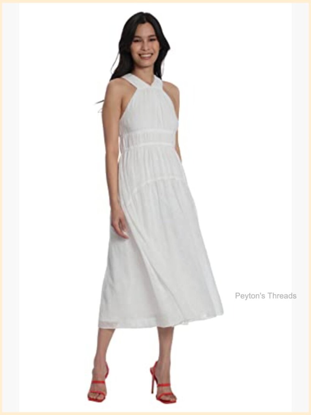Sleeveless Halter Neck Midi Dress with Ruched Waist - Picture 2 of 3
